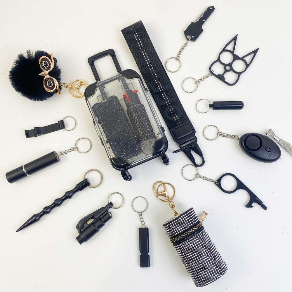 16 PCS All BLACK Keychain Set Fixed Suit