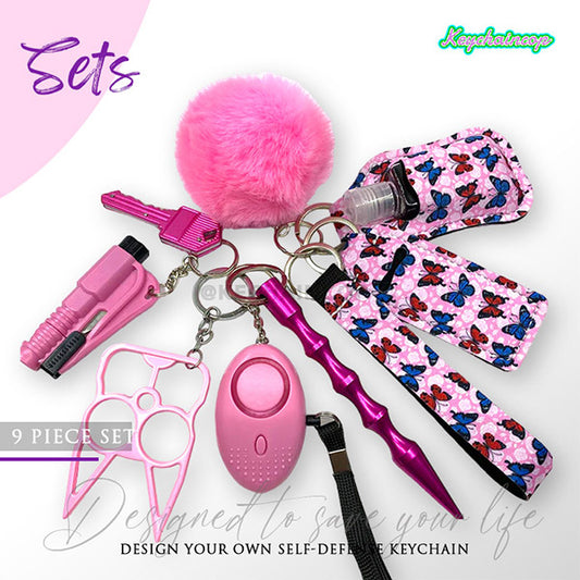 9 PCS | Custom Personal Safety Survival Women Alarm Set Girl Self Defense Keychain