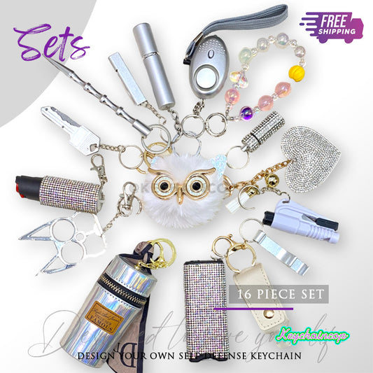 Keychain Set | 16PCS | Silver | Self-Defence Keychain Set Safety Women & Gril.