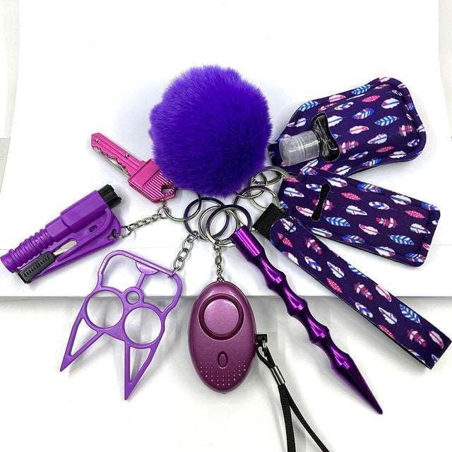 9 PCS | Custom Personal Safety Survival Women Alarm Set Girl Self Defense Keychain