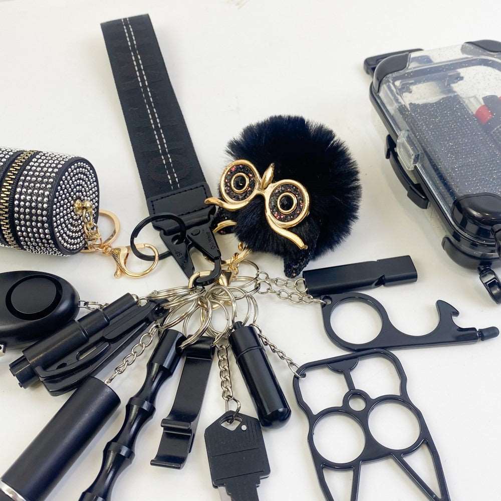 16 PCS All BLACK Keychain Set Fixed Suit