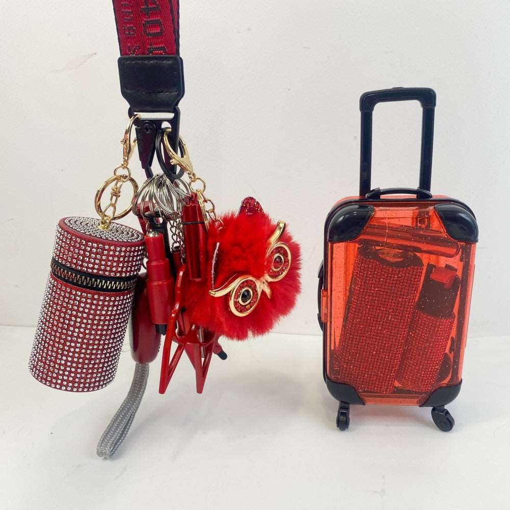 16 PCS All RED Keychain Set | Includes self-defense multifunctional flashlight and spray