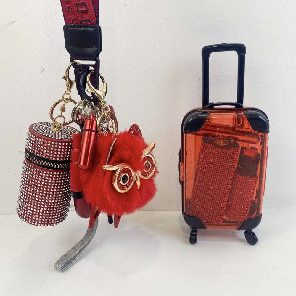 16 PCS All RED Keychain Set | Includes self-defense multifunctional flashlight and spray