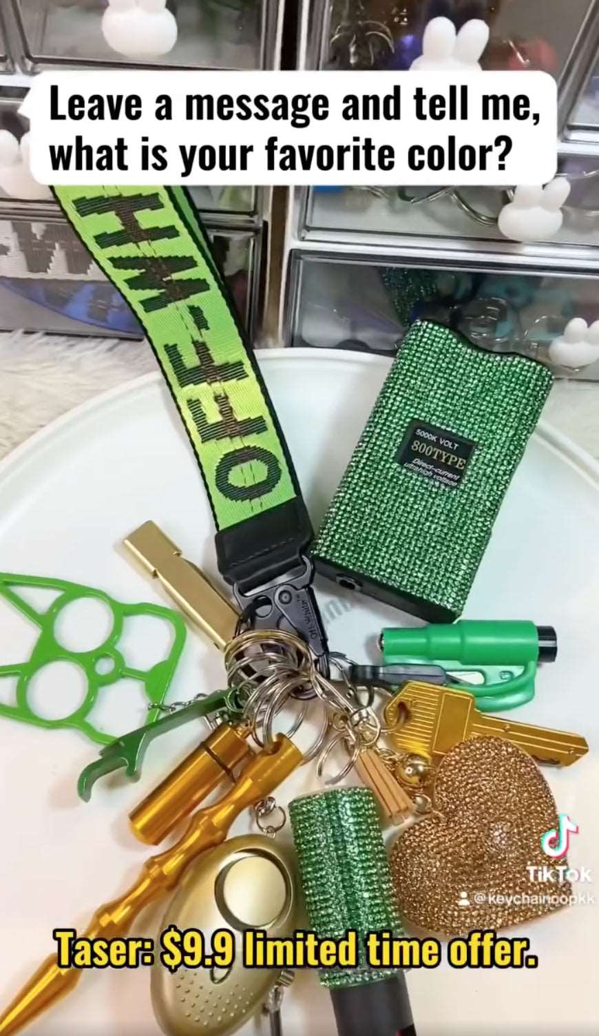 12 PCS | Tiktok Green&Gold Set | Self Defense Keychain Set For Women Safety Keychain