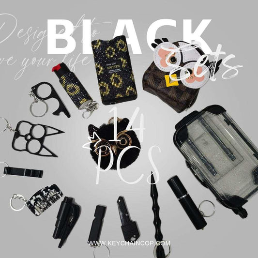 Keychain Set | 14 PCS Black Set | Designed to save your life