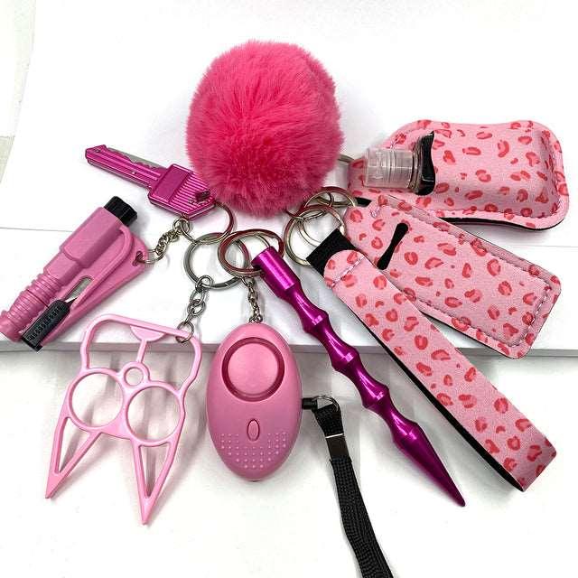 9 PCS | Custom Personal Safety Survival Women Alarm Set Girl Self Defense Keychain