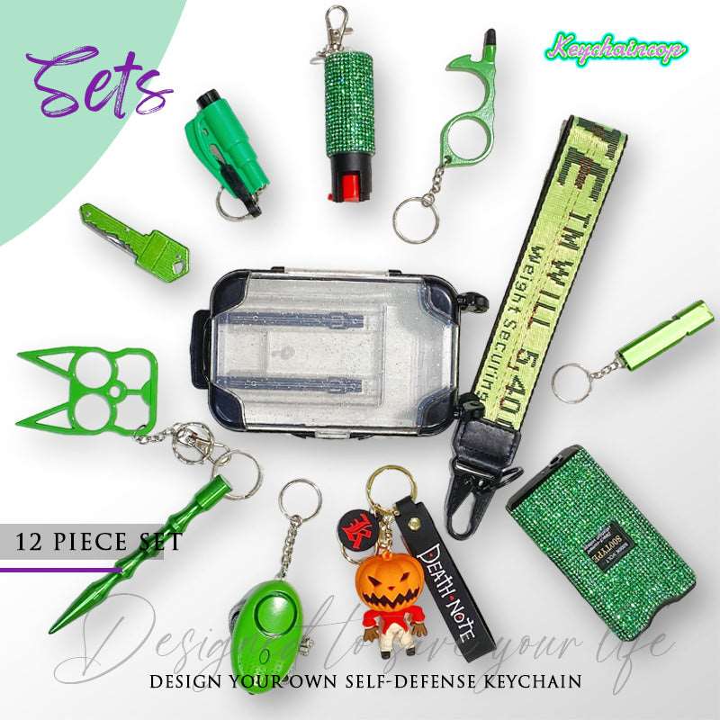 12 PCS Set | Self Defense Keychain Set Women's Self-defense Multifunctional Flashlight